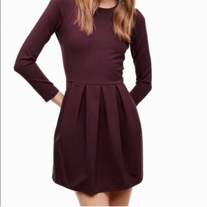 Sunday Best (0) Long Sleeves Pleaded Plum Autumn Mini Dress w/ Front Pockets